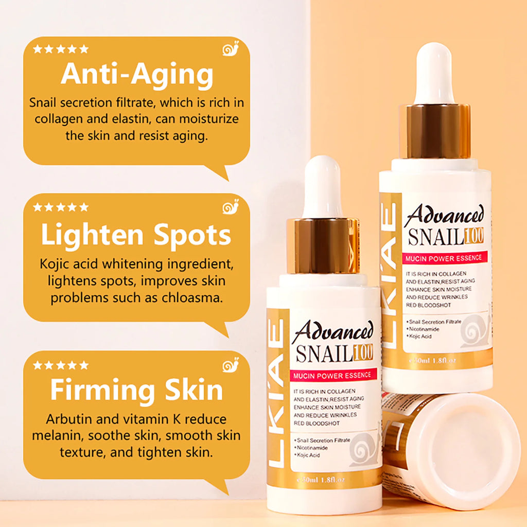 Advanced Snail Mucin Power Essence, Brightening and Firming Skin Serum, Reduce Wrinkles, Dry Lines, Dark Spots, With Collagen