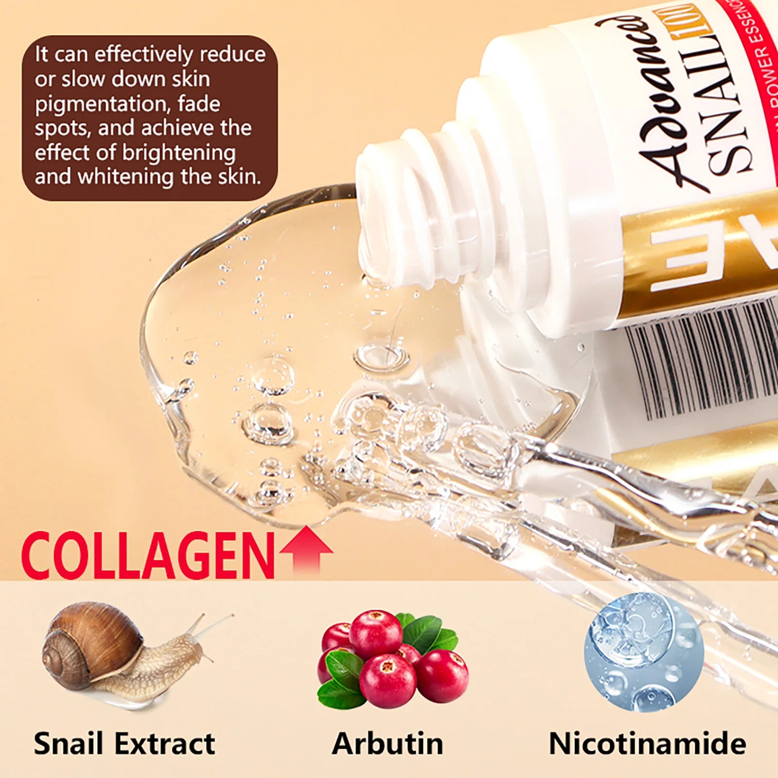 Advanced Snail Mucin Power Essence, Brightening and Firming Skin Serum, Reduce Wrinkles, Dry Lines, Dark Spots, With Collagen