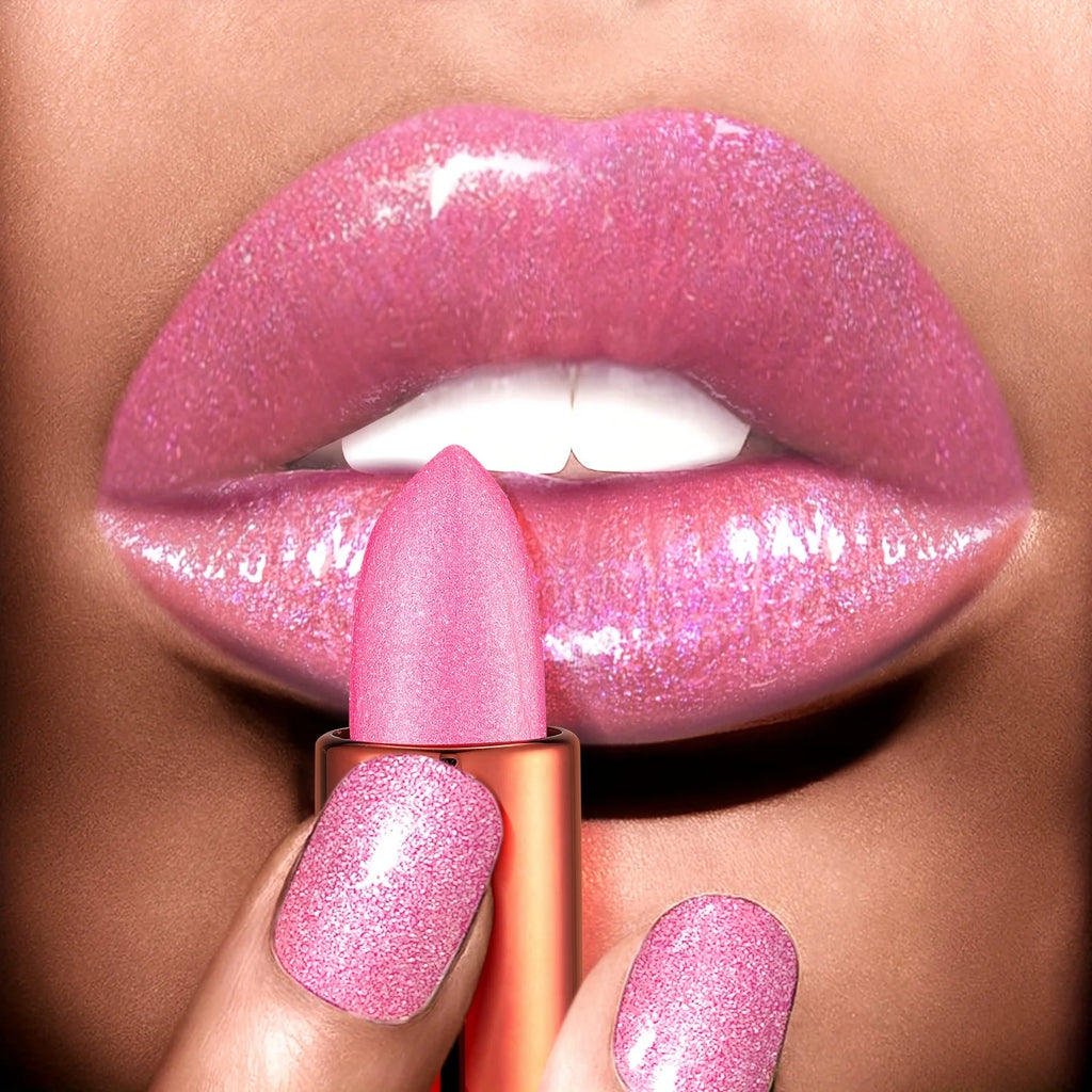 Rose smoke powder, bright starry sky, glossy velvet texture, durable, make your lips shiny, waterproof, anti-fouling.