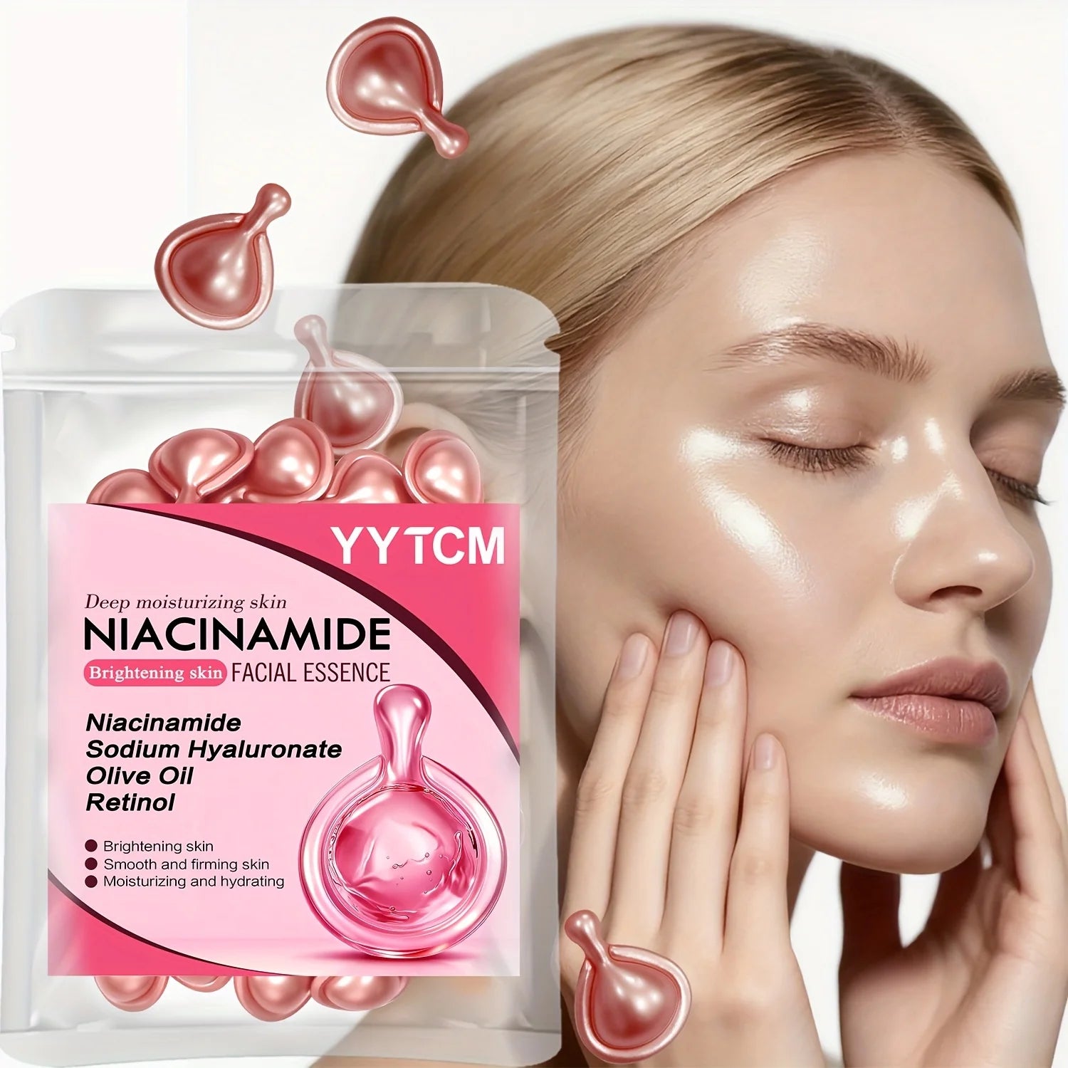 Niacinamide Facial Essence Capsules, Containing Retinol, Olive Fruit Oil, Gardenia Extract, Brighten Skin Tone, Moisturize and Hydrate, and Smooth and Refine Skin (0.5Gx30 Capsules)/Bag-1 Bag