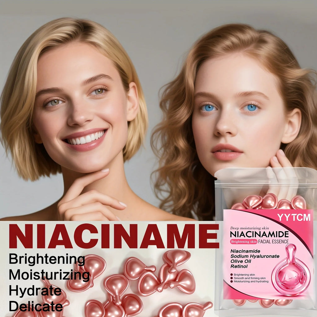 Niacinamide Facial Essence Capsules, Containing Retinol, Olive Fruit Oil, Gardenia Extract, Brighten Skin Tone, Moisturize and Hydrate, and Smooth and Refine Skin (0.5Gx30 Capsules)/Bag-1 Bag