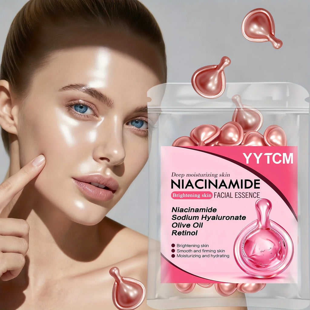 Niacinamide Facial Essence Capsules, Containing Retinol, Olive Fruit Oil, Gardenia Extract, Brighten Skin Tone, Moisturize and Hydrate, and Smooth and Refine Skin (0.5Gx30 Capsules)/Bag-1 Bag