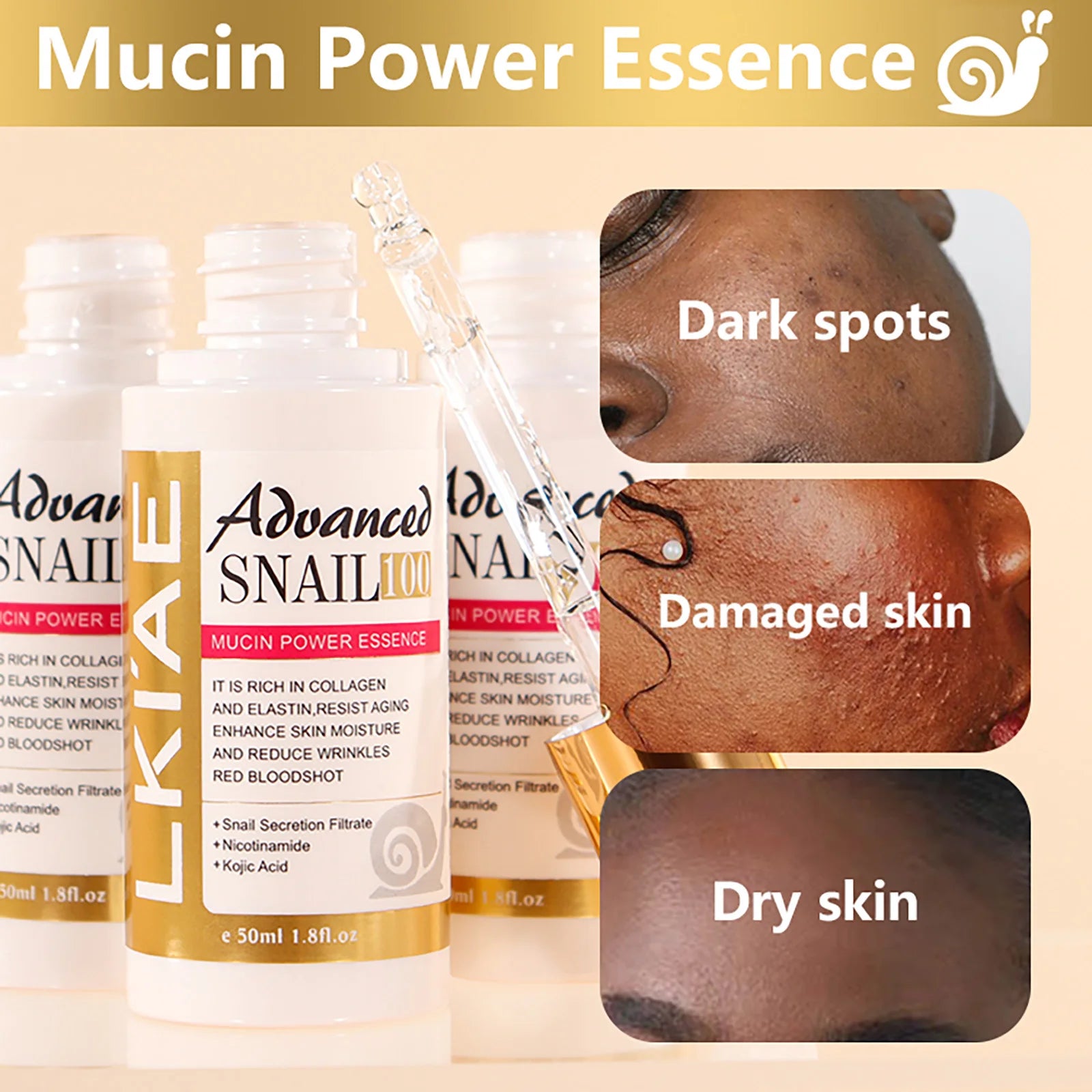 Advanced Snail Mucin Power Essence, Brightening and Firming Skin Serum, Reduce Wrinkles, Dry Lines, Dark Spots, With Collagen