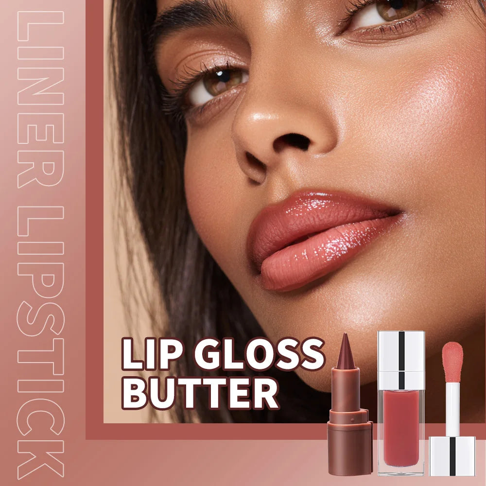 Lip Liner & Lip Gloss Set Shiny Long Lasting Moisturizing Lip Liner and Lip Gloss Combo Multiple Occasions Lips Makeup