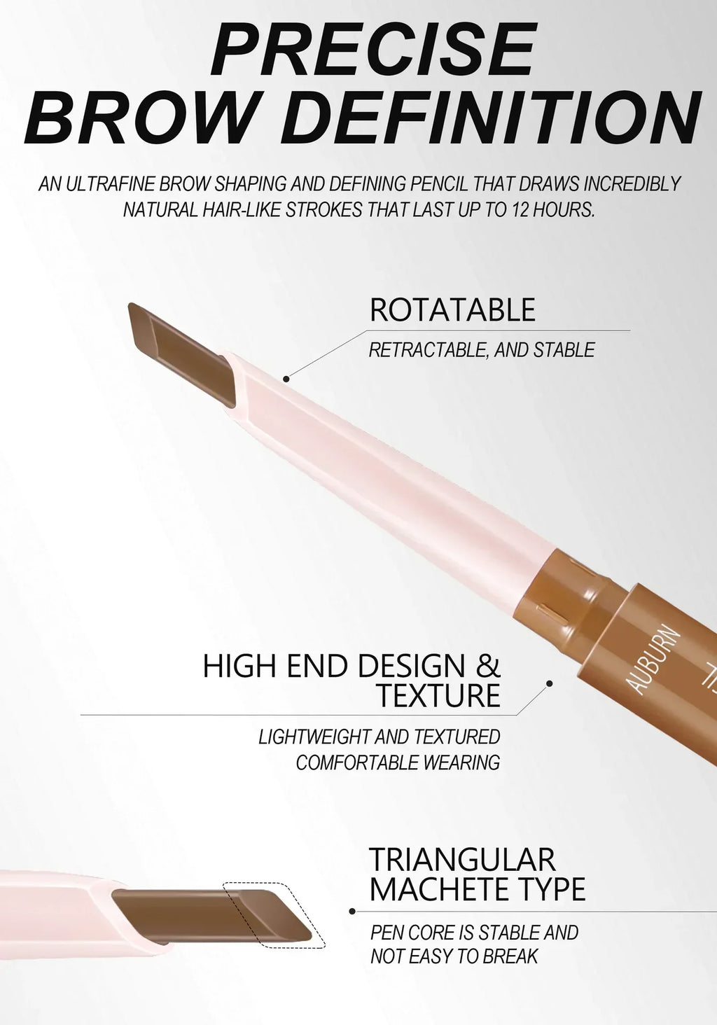 Double-head eyebrow pencil is very thin, waterproof, three-dimensional, non-smudged, spiral eyebrow brush Eyebrow pencil