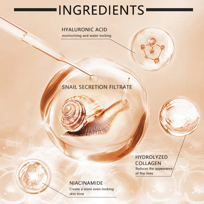 Snail Mucin Serum With Niacinamide,Hyaluronic Acid,Collagen Snail Facial Serum Deep Hydration Make Light Beige younger-looking