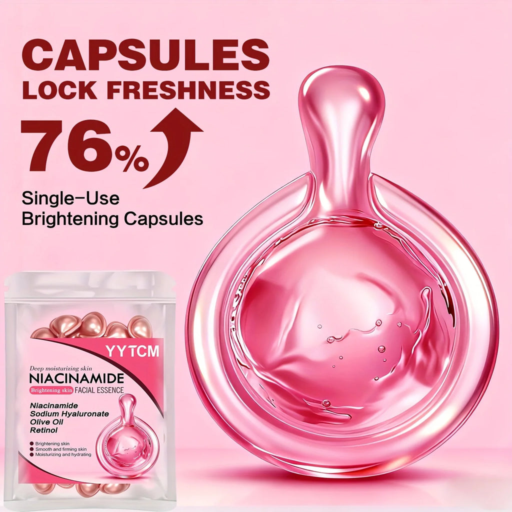 Niacinamide Facial Essence Capsules, Containing Retinol, Olive Fruit Oil, Gardenia Extract, Brighten Skin Tone, Moisturize and Hydrate, and Smooth and Refine Skin (0.5Gx30 Capsules)/Bag-1 Bag