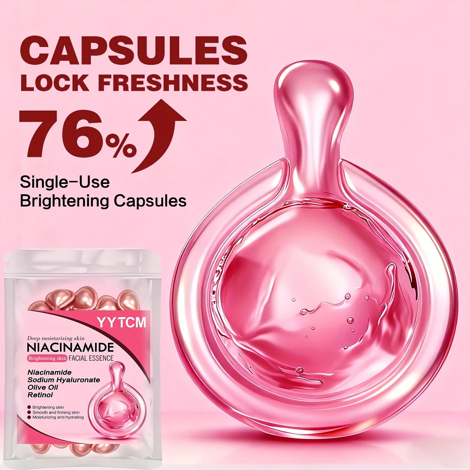 Niacinamide Facial Essence Capsules, Containing Retinol, Olive Fruit Oil, Gardenia Extract, Brighten Skin Tone, Moisturize and Hydrate, and Smooth and Refine Skin (0.5Gx30 Capsules)/Bag-1 Bag