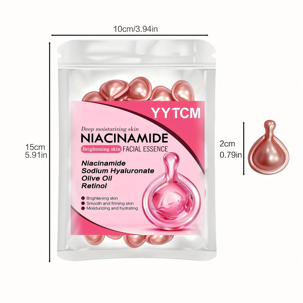 Niacinamide Facial Essence Capsules, Containing Retinol, Olive Fruit Oil, Gardenia Extract, Brighten Skin Tone, Moisturize and Hydrate, and Smooth and Refine Skin (0.5Gx30 Capsules)/Bag-1 Bag