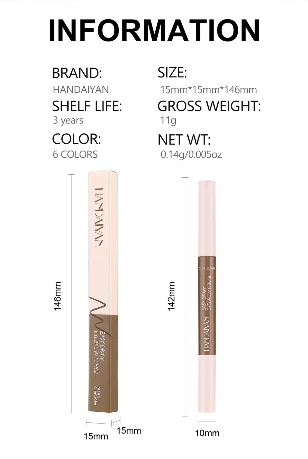Double-Head Waterproof Eyebrow Pencil with Spiral Brush