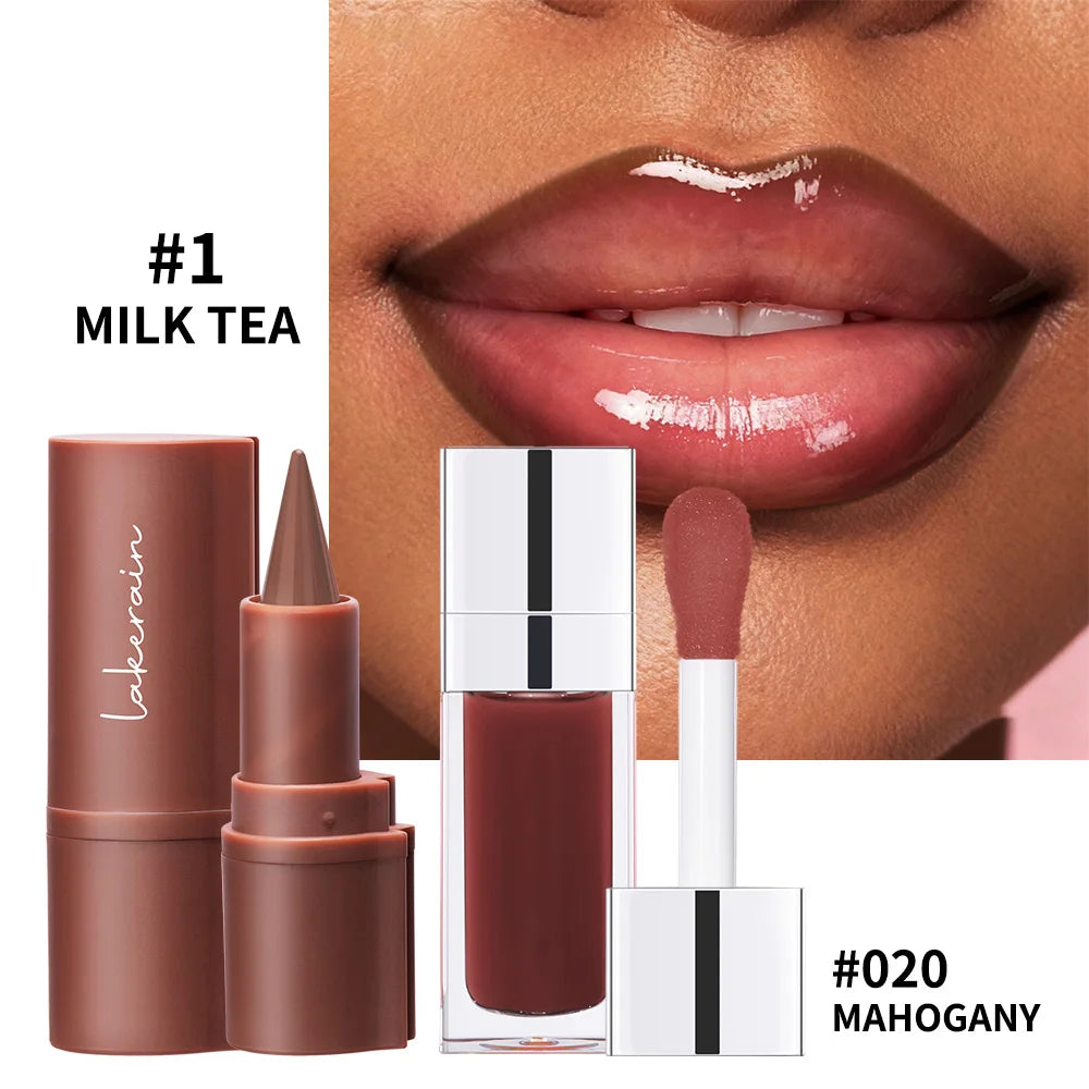 Lip Liner & Lip Gloss Set Shiny Long Lasting Moisturizing Lip Liner and Lip Gloss Combo Multiple Occasions Lips Makeup