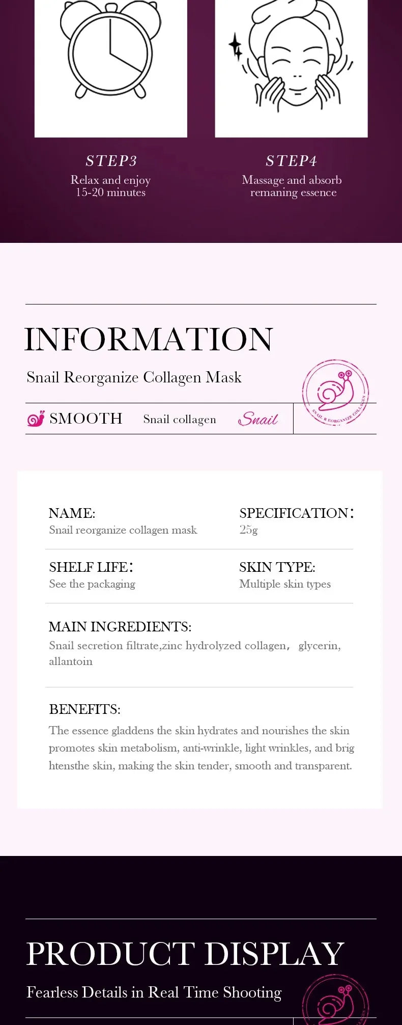 5-Piece Set of Sadoer Snail Collagen Mask, Firming and Moisturizing, Whitening and Hydrating, Facial Skin Care and Beauty Products