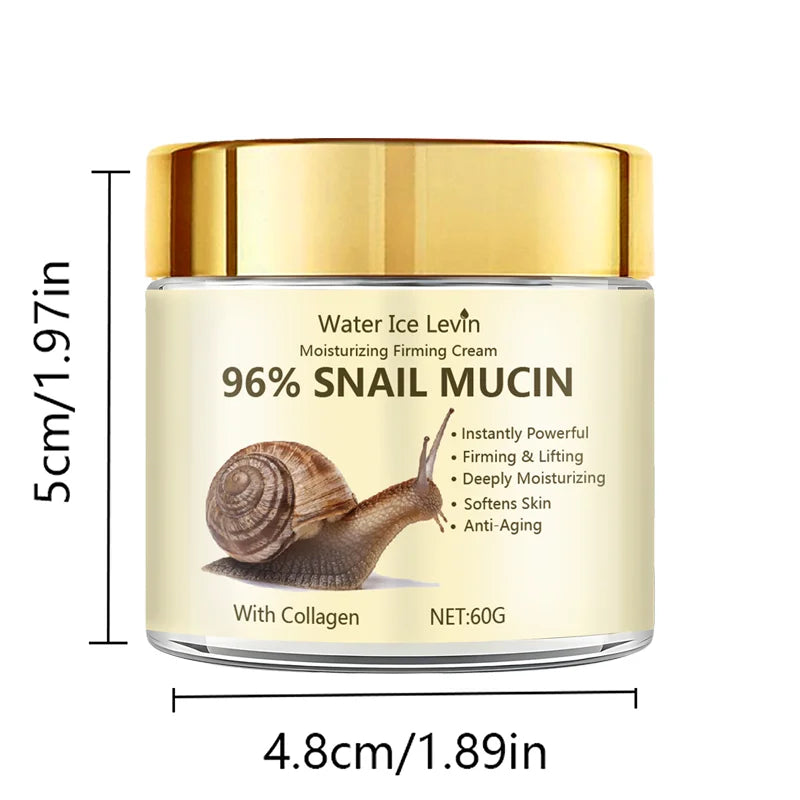 96% Snail Mucin Firming Cream Instantly Lifts and Firms Skin. Deep Moisture Brightens Dullness. Softens and Smoothes Rough Patches.